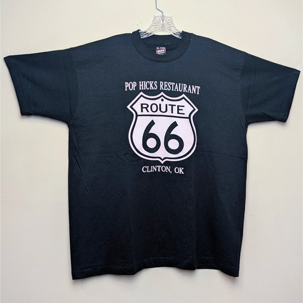 Vintage Historic Route 66 Pop Hicks Restaurant Oklahoma Single Stitch Shirt XL